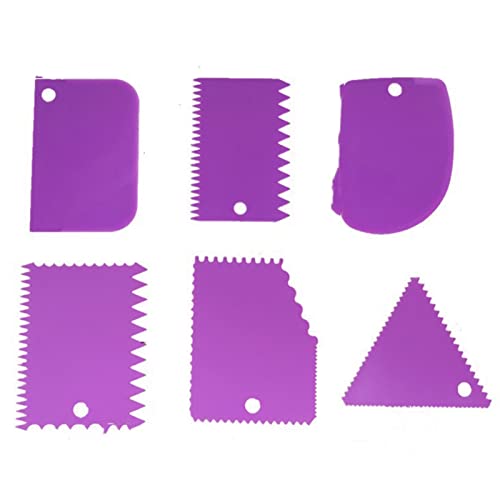 Topyond 6PCS Set De Grattoir à Gâteau-Violet Trapézoïdal Demi-Cercle Arc Triangulaire en Dents De Scie Design-Polyvalent Gâteau Faisant des Outils pour Crèmes Parfaitement Lisse