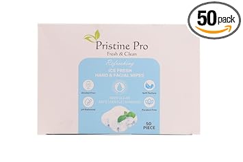 Pristine Pro Fresh & Clean Ice Fresh Hand & Facial Wipes | Alcohol-Free, pH Balanced, Paraben-Free | Gentle & Hygienic | 50 Soft Wipes in a Pack
