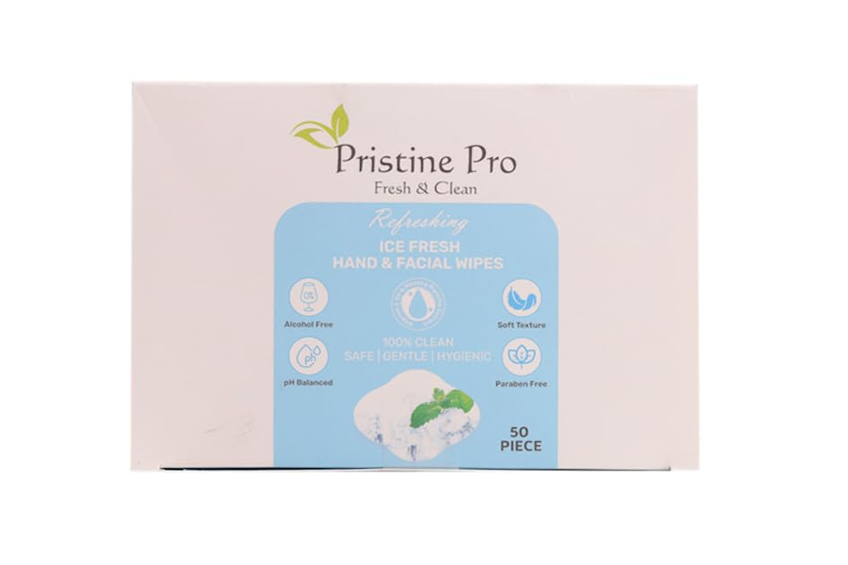 Pristine Pro Fresh & Clean Ice Fresh Hand & Facial Wipes | Alcohol-Free, pH Balanced, Paraben-Free | Gentle & Hygienic | 50 Soft Wipes in a Pack-image-11