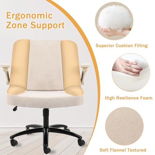 Image of Pipersong Criss Cross Chair with Arms, Plus Size Cross Legged Desk Chair with Flexible Back Cushion, Adjustable Arm Rest, Extra Wide Seat, 350lbs Fabric Home Office Chair with Castors and Bell Glides