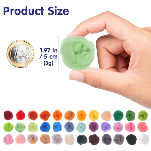Lana de merino para fieltro aguja sin enredos, vellón 36 colores para manualidades DIY 3