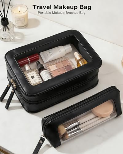Image of LETGO 2Pack Clear Makeup Bags Set, Travel Toiletry Bag Zipper Storage Organizer Pouch, Versatile Storage Stationery, Travel Storage Bag, Pencil Case Car Accessory Bag(Black)