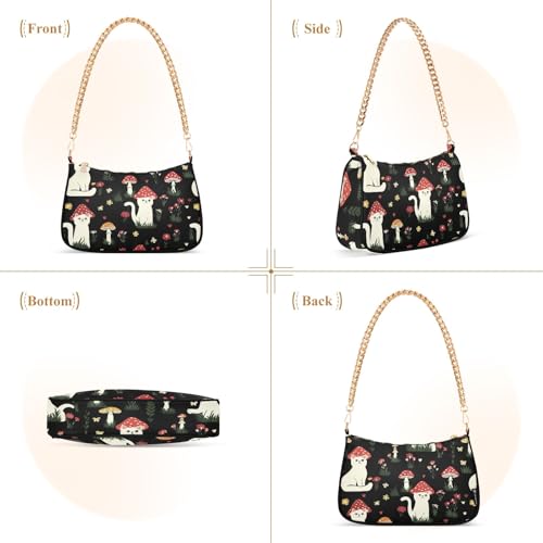 Clutch Shoulder Bags Tote Evening Purse Handbags for Women Cat Mushroom Hobo Bags with Zipper Closure2