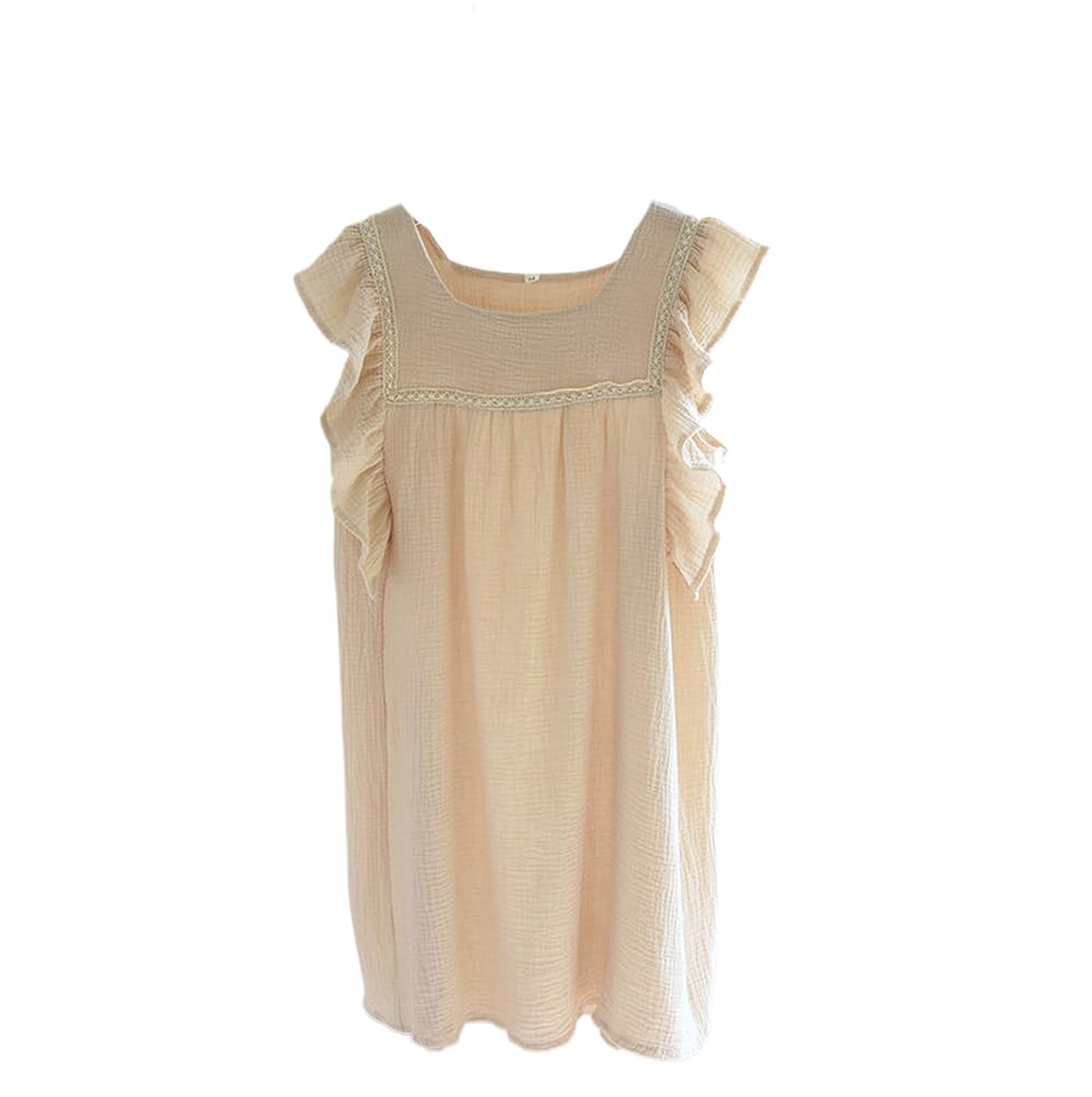 Camisón para Mujer - Faldas De Verano para Mujer, Camisón De Crepé De Algodón, Falda Larga con Manga De Hoja De Loto, Falda Fina para El Hogar, Camisón De Talla Grande De Verano