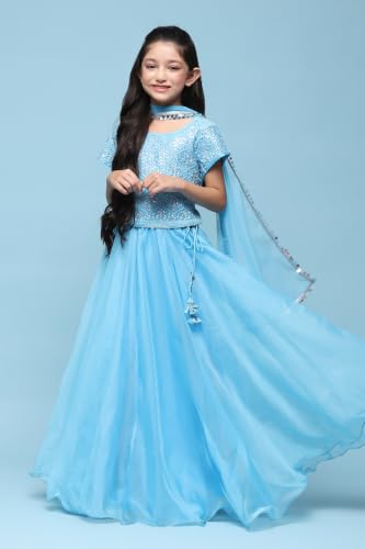 Image of BIBA Girl Polyester Flared Solid Lehenga Set