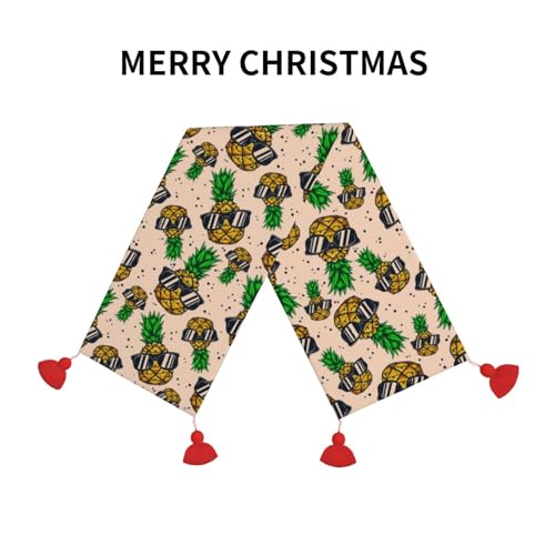 Chemin de table de Noël ananas à lunettes avec pompons élégants pour réception - 4