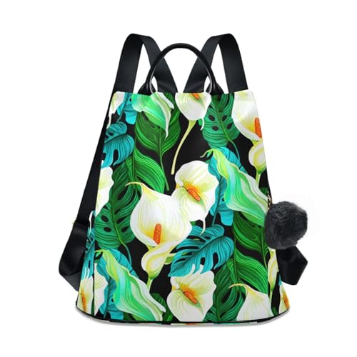 Sac à dos décontracté vert palmier imprimé fleurs lys calla blancs mode féminine