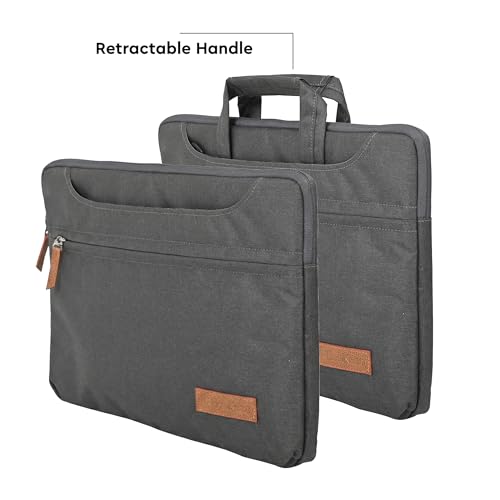 Image of Bonkaso 14 Inch Laptop Sleeve Cum Messenger Bag for MacBook & Laptops | Premium Polyester Melange | Water-Resistant Padded Case with Handle & Sling Strap | Lightweight Office Travel Bag - Carbon Grey