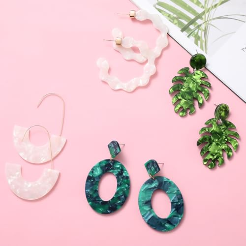 16 Pairs Trendy Statement Acrylic Rattan Earrings for Women-Fashion Summer Beach Vacation Boho Jewelry Set3
