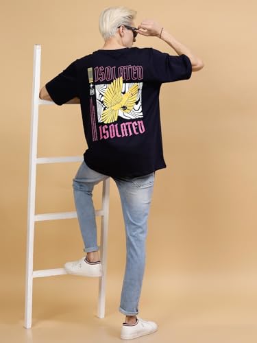 Image of Rigo Back Printed Half Sleeves Round Neck Oversized T-Shirt for Men | Drop Shoulder T-Shirt for Men | Loose Baggy Fit T-Shirt for Men
