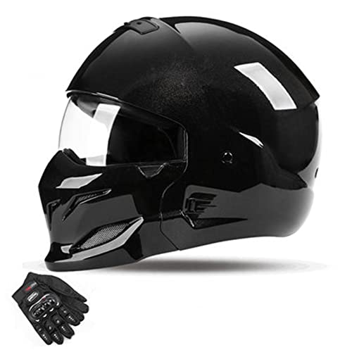 Personnalité Casque De Moto Menton Amovible Casque Hommes Femmes Rétro Street Fighter Combinaison Casque Four Seasons Casques Certifié ECE Avec Des Gants G,XL57~58CM