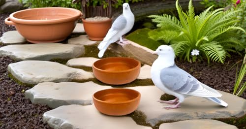 Image of ZENRISE Terracotta Bird Feeder, Water Tray, Bath tub for Birds in Balcony, Garden and cage - Brown, Clay, Small 12cm, Set of 2