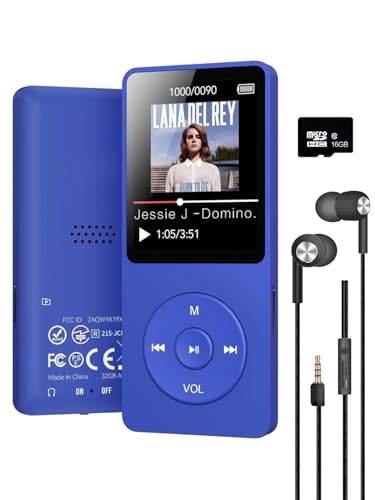 Image of Cason 16GB Mini MP3 Music Player with Bluetooth 5.4, Video Playback & Voice Control Earphones,Pocket-Sized MP3 Player for Music,Voice Recording,FM Radio -Expanded Up to 128GB (Blue)