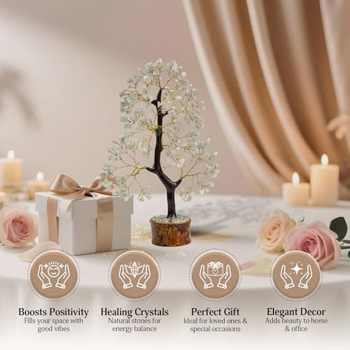 FASHIONZAADI Green Jade Chakra Tree of Life, Crystal for Positive Energy, Feng Shui Home Decor - Handmade Gemstone Bonsai Money Tree,- Green Healing Crystals, Wealth & Good Luck Stones Spiritual Gift