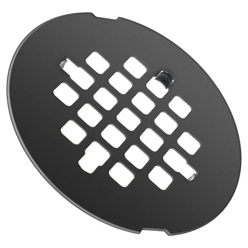 Enhon 4-1/4 Snap in Shower Drain Cover, Round Strainer Drain Grid, Bathroom Shower Grate Cap Replacement for Hair Catcher, Stainless Steel(Matte Black,4 Pack)
