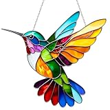 Noaxylic Sonnenfänger, Lichtfänger für Kolibri, Farbiger Sonnenfänger aus Acryl, Hängende Fensterdeko Vogel Buntglas Deko, Acryl Kolibri Anhänger mit Kette, für Fenster, Terrasse, Wand, Garten