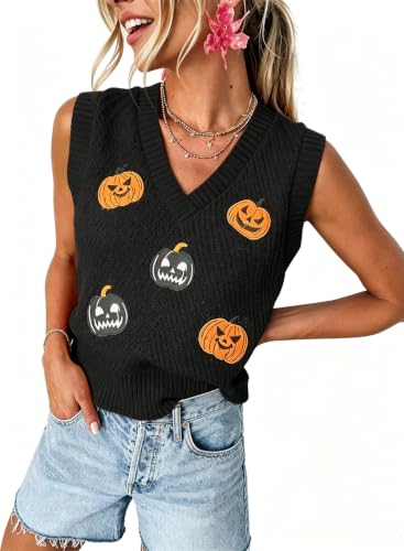 Image of MARZXIN Women Sleeveless Sweater V Neck Casual 2026 Fall Knitted Chevron V Neck Sweater Vest Color Block Pullover Sweater Top