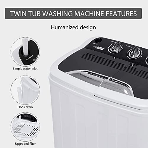 Vivohome Electric Portable 2 In 1 Twin Tub Mini Laundry Washer And Spin Dryer Combo Washing Machine With Drain Hose For Apartments 13.5Lbs Black & White #TOP3