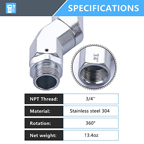 3/4" Fuel Hose Swivel Kit, Heavy-Duty 360° Leak-Proof Zinc Alloy Fuel Hose Adapter, Fuel Swivel Connector for 3/4" NPT Fittings, Ideal for Gasoline Transfer and Diesel Tanks