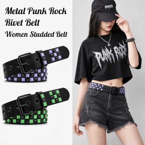 Image of Studded Belt, Metal Punk Rock Rivet Belt with Bright Pyramid Studded for Women Men