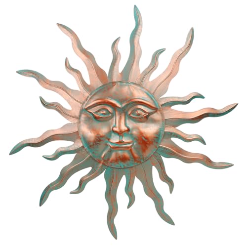 VEWOGARDEN Metal Sun Wall Decor 30' Large Outdoor Hanging Wall Art for Patio Farmhouse Garden Living Room Bedroom Decorations, Green
