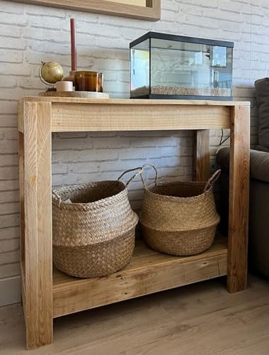 Consola Rústica de Madera Reciclada, Mesa Auxiliar con 2 Niveles, Mueble Artesanal de Palets (90 CM X 30 CM X 80 CM ALTO)