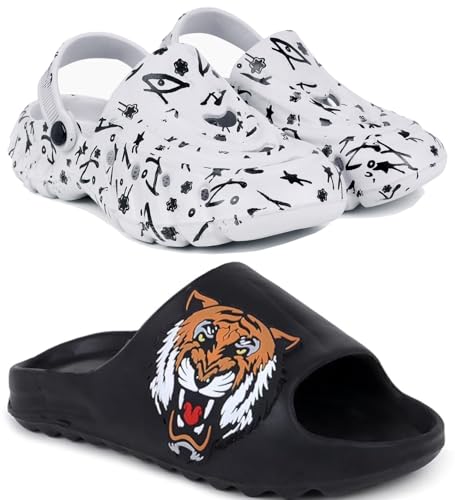 Image of Pampy Angel Combo Pack of 2 Slipper /Flip Flops /Slides /Clogs /Sandals with Adjustable Back Strap for Men (Cl-N11,Y-to-Goat)