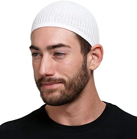 Solid Colored Elastic Skull Cap Kufi Hats (White)