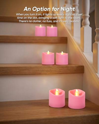 Image of Homemory 12Pack Pink 400+Hour Remote Control Flameless Candles, 2 /4 /6 /8H Timer Led Votive Candles, Battery Operated Tea Lights for Wedding Table Centerpiece, Holidays, Halloween Pumpkins, Christmas