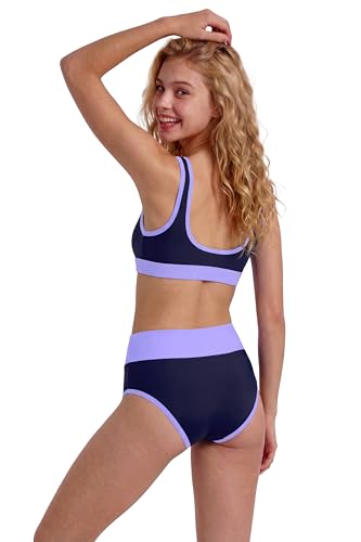Image of Period Swimwear Two Piece Leakproof Swimsuit Menstrual High Waist Bikini Sets Color Block Bathing Suit for Teen Girls