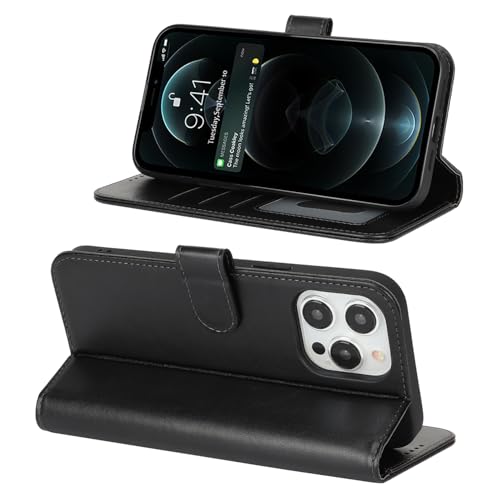 Image of for iPhone 13 Pro Max Case Wallet with Card Holder,for iPhone 12 Pro Max Wallet Case for Women Men,PU Leather Shockproof Magnetic Buckle Stand Flip Phone Case-Black