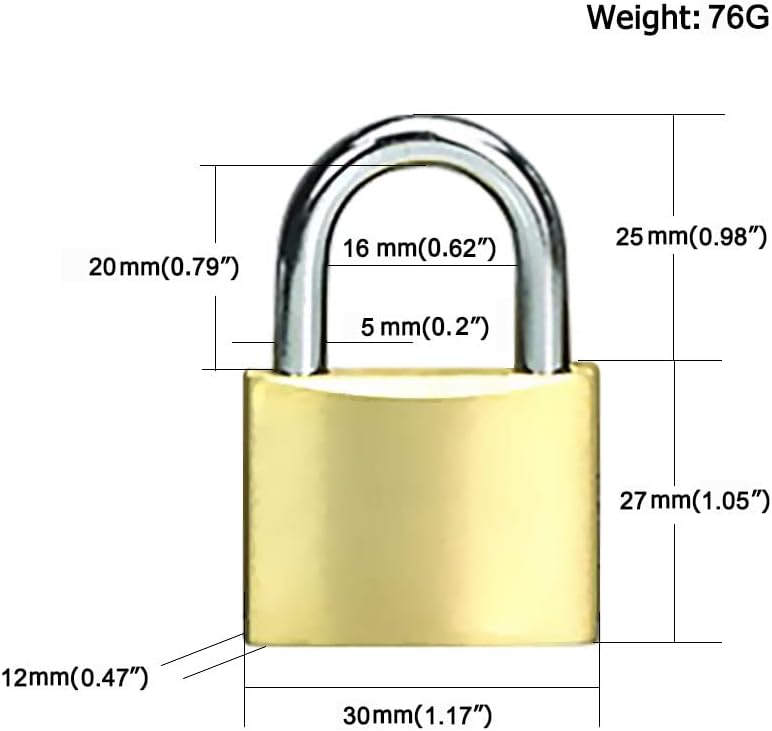 Solid Brass Padlock keyed Different Locks of 6 Pack, Solid Lock with (30mm) Wide Lock Body, Keyed Padlocks for Toolbox, Luggage,School lockers, Backpacks…