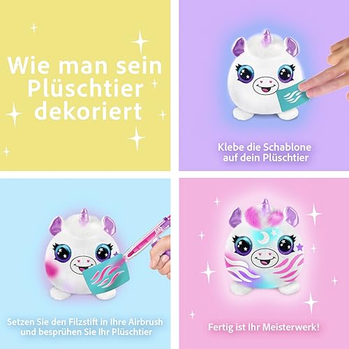 Canal Toys - Airbrush Plush Mini Surprise - Überraschungs-Plüsch bemalen: Hand-Airbrush, 3 Marker & 35+ Schablonen - Waschbar & neu gestaltbar - Sammle 12 Designs - Kreativset ab 6 Jahren - OFG 264