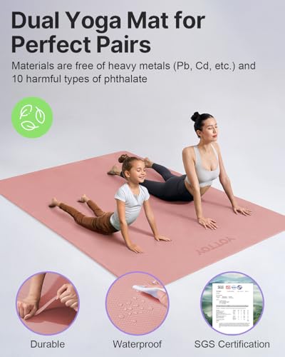 Image of YOTTOY Large Yoga Mat (75 * 52 * 1 /2inch),Extra Wide TPE Exercise Mat,Non-Slip Workout Mat for Pilates, Fitness, Barefoot, Home Gym Studio with Strap and Towel