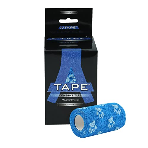 Image of A-Tape Breathable Self Adhesive Cohesive Bandage Wrap - Athletic Non-Woven for Sports, Medical Use, Injuries, Knee & Wrist Support - Suitable for Humans & Pets (Printed) (Blue Paw, 10cm Pack of 2)