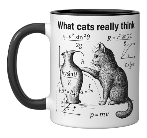 Taza de cerámica con diseño humor gatuno y física miniatura 1