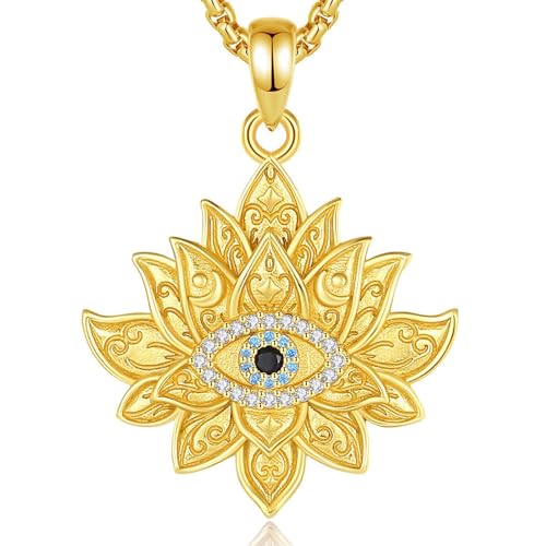 INFUSEU Mandala Oeil Du Diable, Pendentif Argent Sterling 925 Doré Contre Mauvais Œil Bijoux Grecs Avec Protection Talisman Nazar Hamsa Bleu Amulette Cadeau pour Femme