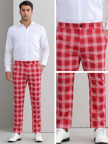 Plaid Pants for Men's Color Block Straight Leg Checked Pattern Trousers4