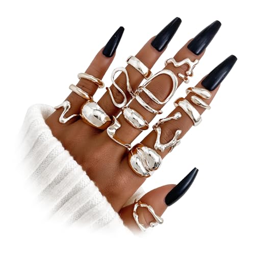 17IF Gold Ring Set for Women Chunky and Dainty