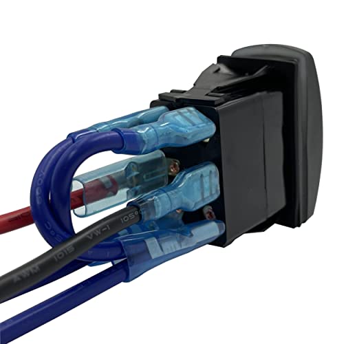 Image of 12V 20A Blue Backlit DC Motor Reverse Polarity Momentary Rocker Switch 6P (ON)-Off-(ON) DPDT Retactive Toggle Switch for Car Window Electric Trailer Jack Motor RV Fan Winch Snow Blower