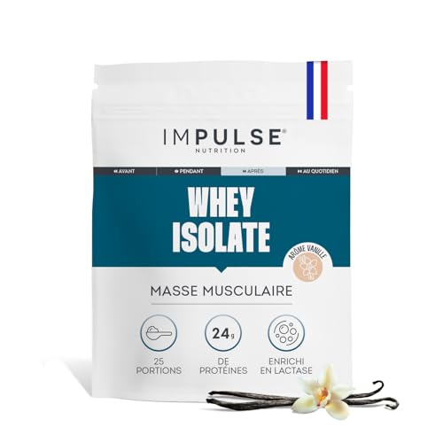 Impulse Nutrition - Whey Isolate Vanille - Protéines et BCAA - 24g Protéines/Portion - Digestion Facilitée - Faible en Sucres - Boisson Récupération -...