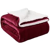NANPIPER Sherpa Blanket Twin Thick Warm Blanket for Winter, Super Soft Fuzzy Flannel Fleece/Wool Like Reversible Velvet Plush (Wine Red, Twin Size 60'x80')