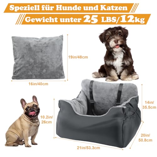 Hunde Autositz Extra Stabil für Kleine Hunde (unter 12kg) mit Sicherheitsgurt,Wasserdichter Autositz Hund für Rück- und Vordersitz,Hundesitz Auto mit Abnehmbares Hundekissen Waschbar,Seitliche Taschen