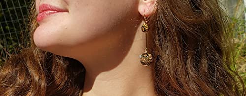 Rosemarie & Jubalee Women's Get Wild Gold Tone Bar Leopard Print Pave Crystal Double Ball Drop Earrings, 2.5" #TOP2