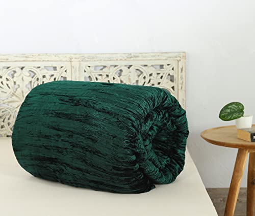 Crushed Emerald Green Velvet Duvet Cover - Luxury Bedding Set With Zipper Closure - King Size Velvet Duvet Cover Set - Comforter Cover For All Season - 3 Pc Set Bohemian Duvet Cover - 104 X 90 Inch #TOP7