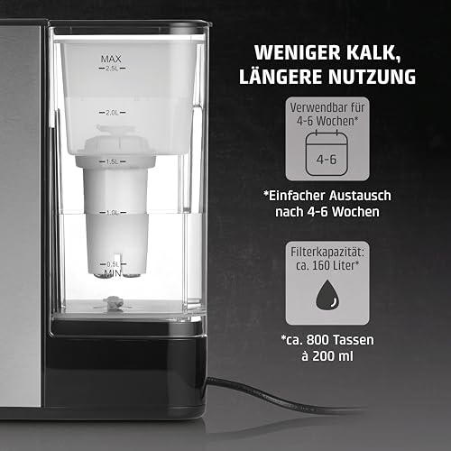 Foto von CASO Ersatz-Wasserfilter (3er-Set) - für Heisswasserspender, Verbesserung der Wasserqualität, Reduzierung von Kalk, Chlor und Schadstoffen, 5-schichtiges Filtrationsprinzip