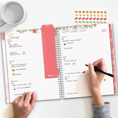CRANBURY 2025 Planner Book 8.5x11 (Floral), Use to Dec 2025, Large Weekly Daily Planner, Calendar Notebook, 8x11 Desktop Agenda with Laminated Monthly Tabs, Bookmark, Stickers - Thumbnail 6