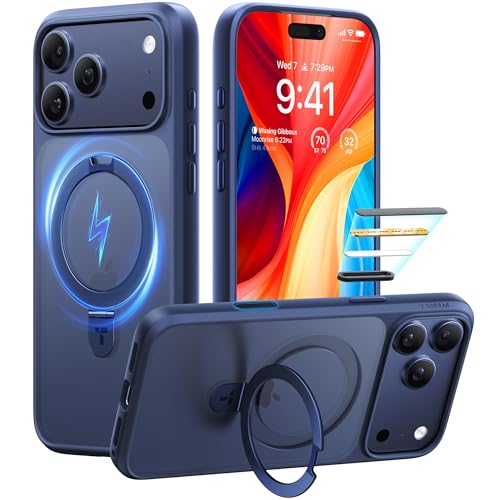 TORRAS Ostand for iPhone 17 Pro Max Case, [Military Grade Protection] [Fit for MagSafe] [Built in Kickstand] [Camera Control Button] Translucent Magnetic Slim Back Soft Edge, Deep Blue Deep
