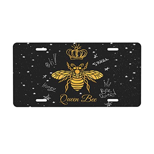 Cute Bee Insects Cartoon Queen Bee License Plate Aluminum Metal Tag Metal Car Plate Novelty Auto Decoration 6 X 12 Inch