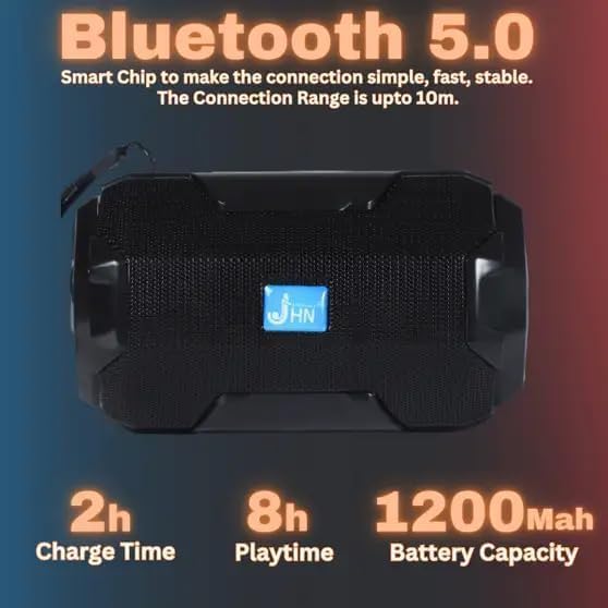 Image of Portable Wireless Bluetooth Speaker 5W with Built-in Torch, Deep Bass Stereo Sound, Long Battery Life, AUX Input, Rugged Water Resistant Design for Outdoor & Indoor (Black)